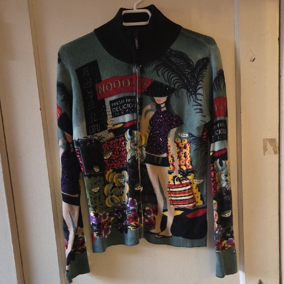 Custo Barcelona Sweaters - Custo Barcelona Artistic Green and Black Cardigan